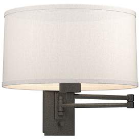 Image1 of Simple 11" High Natural Iron Swing Arm Sconce With Flax Shade