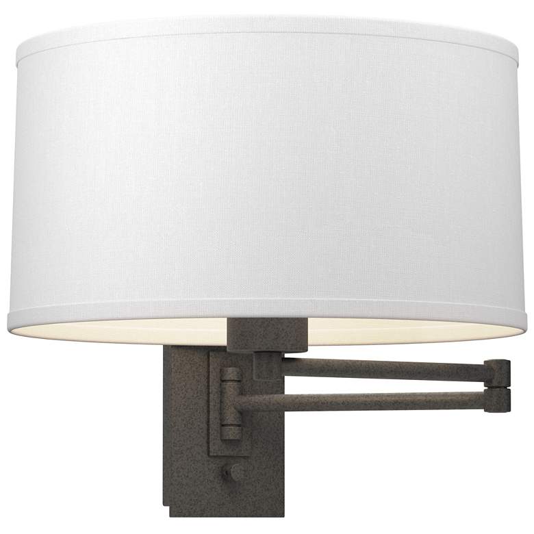 Image 1 Simple 11" High Natural Iron Swing Arm Sconce With Natural Anna Shade