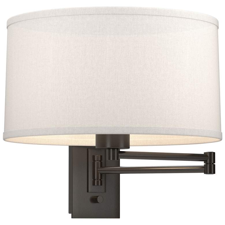Image 1 Simple 11" High Oil Rubbed Bronze Swing Arm Sconce With Flax Shade