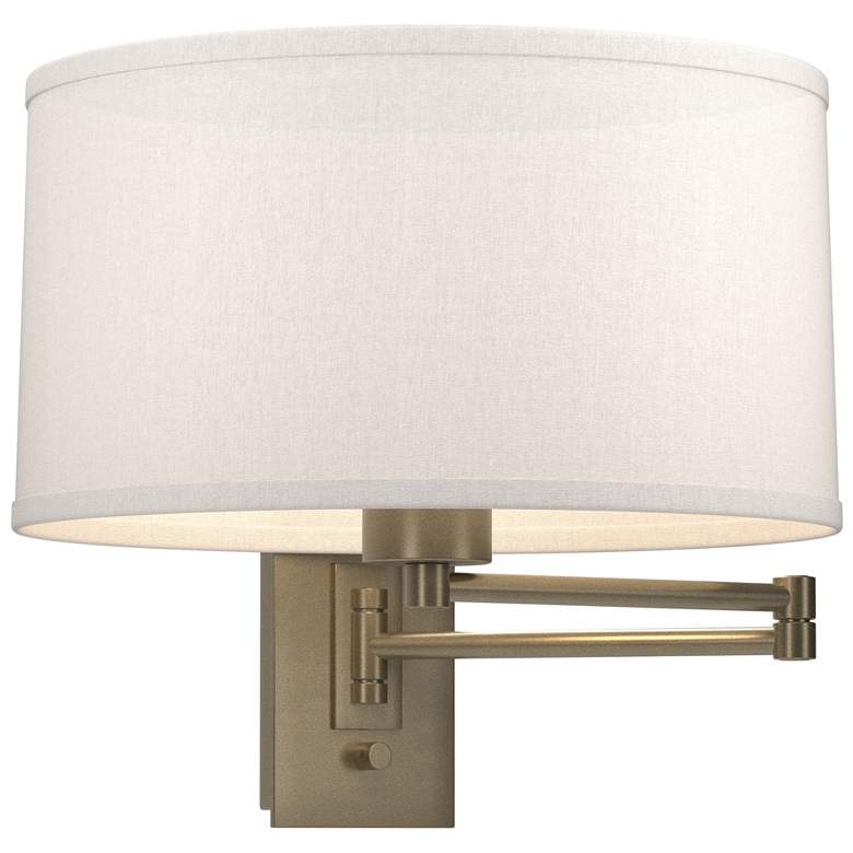 Image 1 Simple 11" High Soft Gold Swing Arm Sconce With Flax Shade