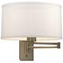 Simple 11" High Soft Gold Swing Arm Sconce With Flax Shade