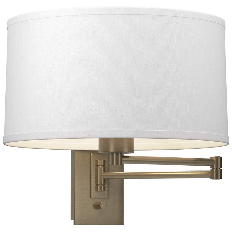 Image 1 Simple 11" High Soft Gold Swing Arm Sconce With Natural Anna Shade