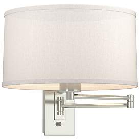 Image1 of Simple 11" High Sterling Swing Arm Sconce With Flax Shade