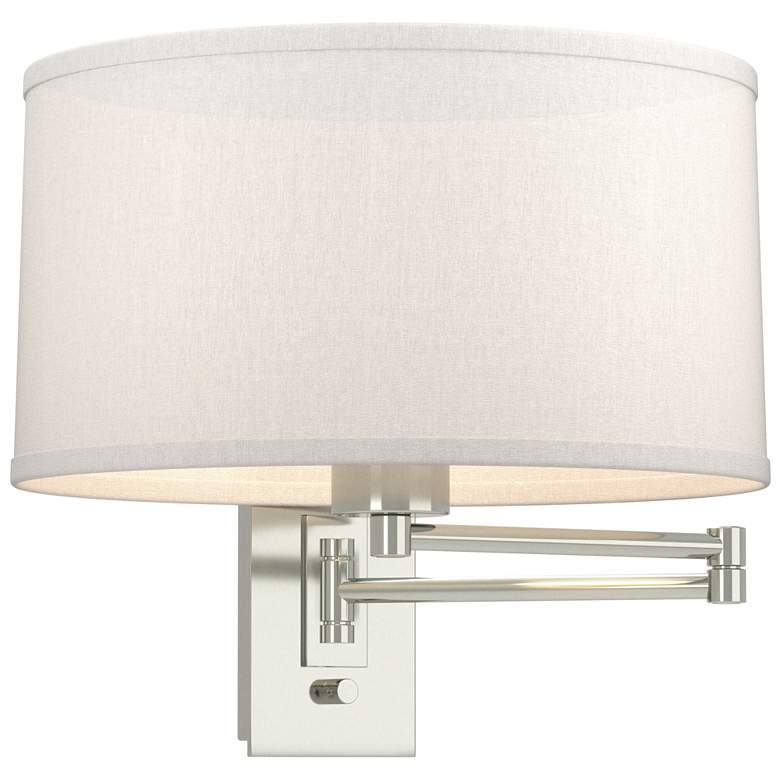 Image 1 Simple 11" High Sterling Swing Arm Sconce With Flax Shade