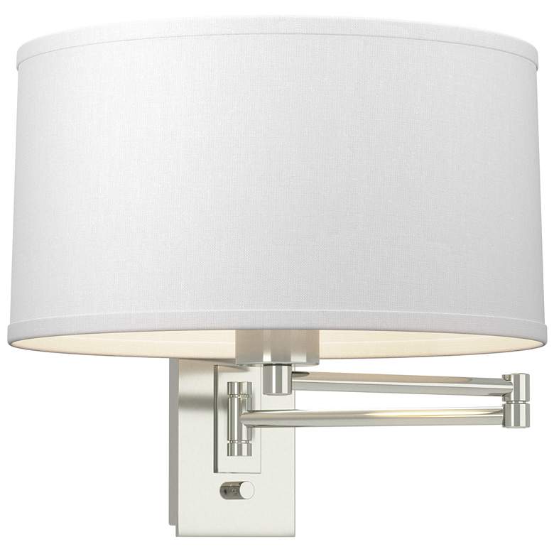 Image 1 Simple 11" High Sterling Swing Arm Sconce With Natural Anna Shade