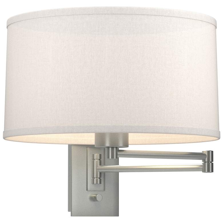 Image 1 Simple 11" High Vintage Platinum Swing Arm Sconce With Flax Shade