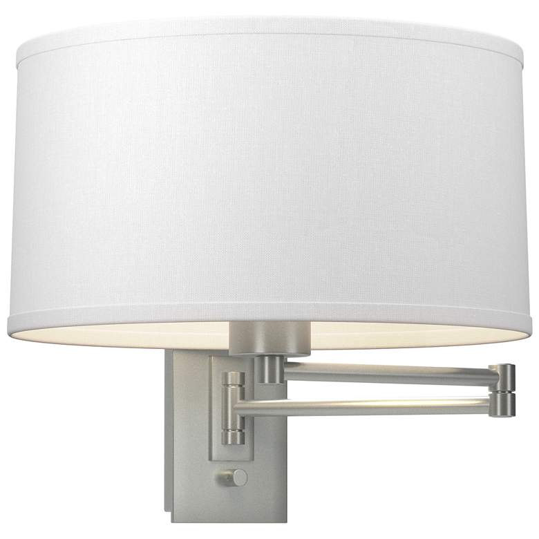 Image 1 Simple 11"H Vintage Platinum Swing Arm Sconce With Natural Anna Shade