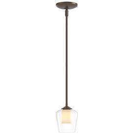 Image1 of Simple 5" Wide Bronze Mini-Pendant With Opal and Clear Glass Shade