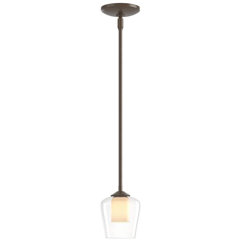 Image 1 Simple 5" Wide Bronze Mini-Pendant With Opal and Clear Glass Shade