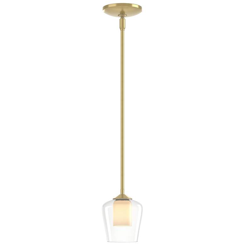 Image 1 Simple 5" Wide Modern Brass Mini-Pendant With Opal and Clear Glass Sha