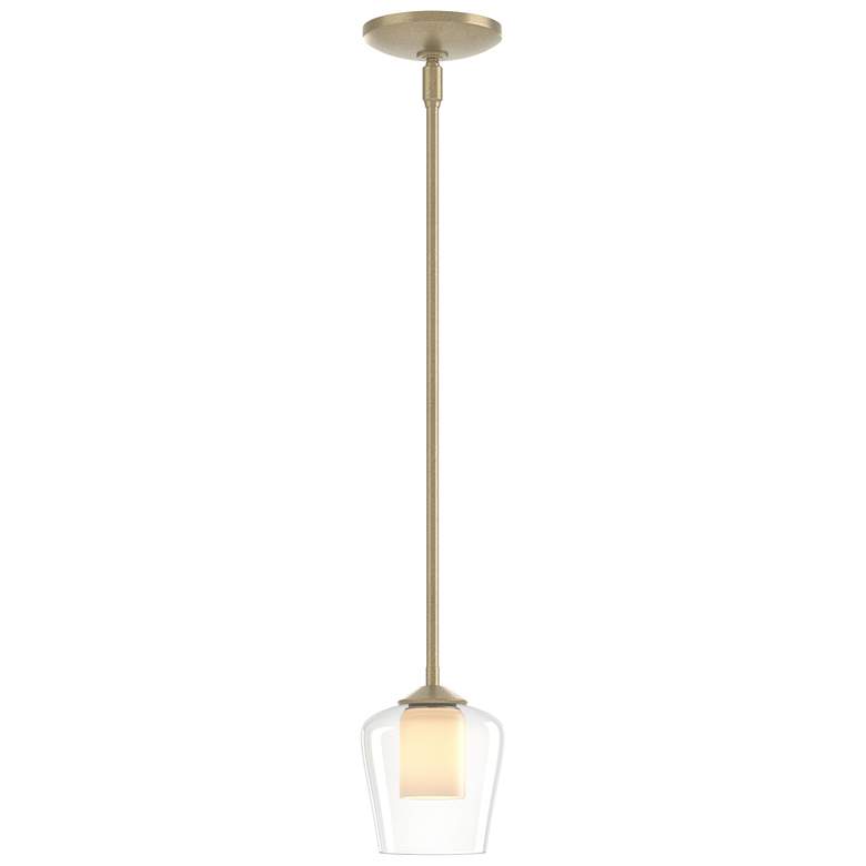 Image 1 Simple 5" Wide Soft Gold Mini-Pendant With Opal and Clear Glass Shade