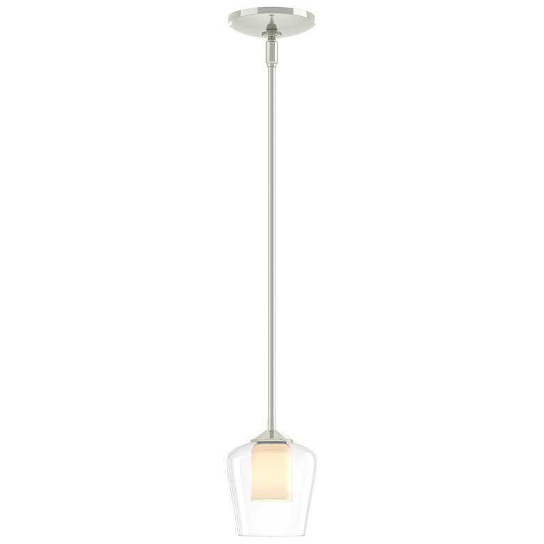 Image 1 Simple 5" Wide Sterling Mini-Pendant With Opal and Clear Glass Shade