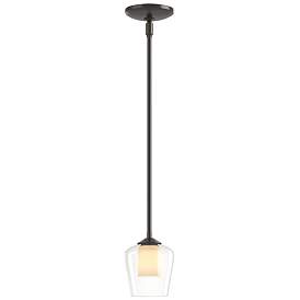 Image1 of Simple 5"W Oil Rubbed Bronze Mini-Pendant With Opal and Clear Glass Sh