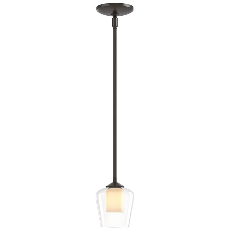 Image 1 Simple 5"W Oil Rubbed Bronze Mini-Pendant With Opal and Clear Glass Sh