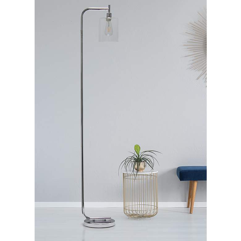 Image 1 Simple Design 67" Chrome Iron and Glass Lantern Floor Lamp