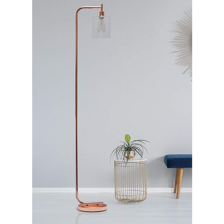 Image 1 Simple Design 67" Rose Gold Iron and Glass Lantern Floor Lamp