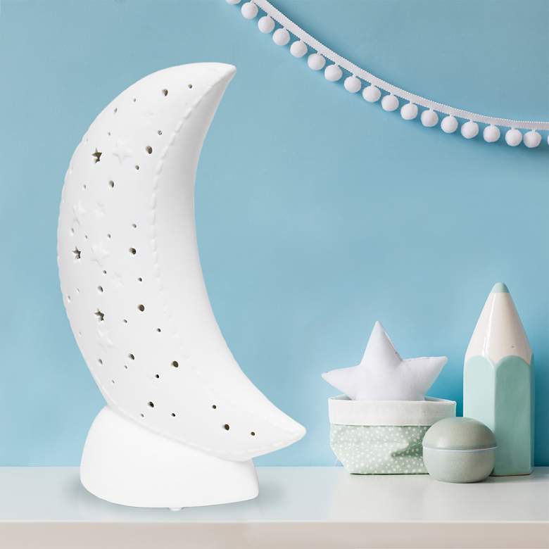 Image 1 Simple Designs 10 1/2" High White Porcelain Moon Accent Lamp