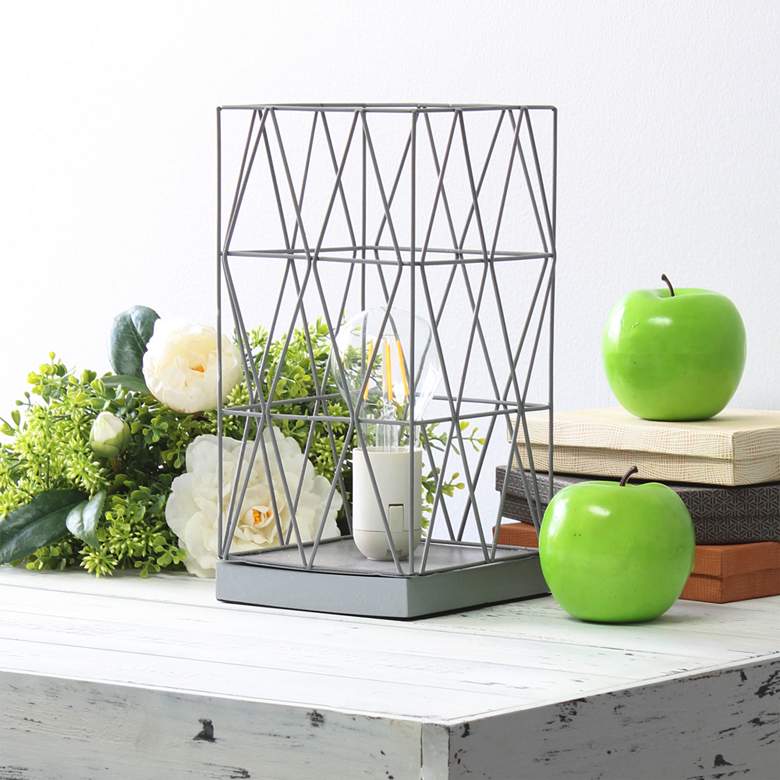 Image 1 Simple Designs 10 1/4 inchH Gray Geometric Metal Accent Lamp