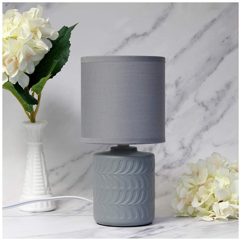 Image 1 Simple Designs 10" Chic Glow Mini Floral Ceramic Tb Lp, Mono Drum Shde, GRY