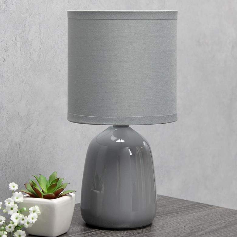 Image 1 Simple Designs 10 inch High Gray Ceramic Accent Table Lamp
