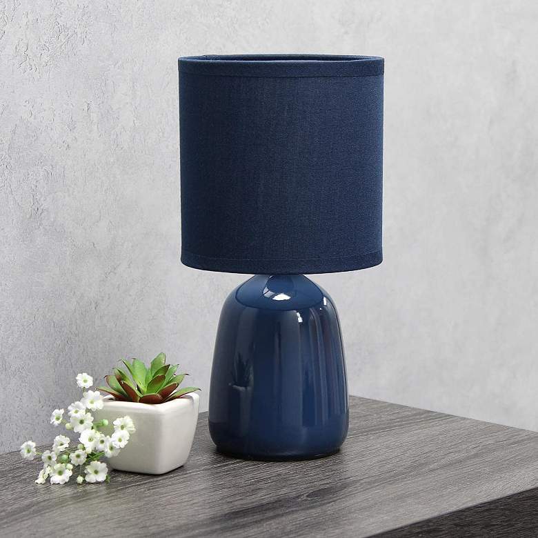Image 4 Simple Designs 10 inch High Navy Blue Ceramic Accent Table Lamp more views