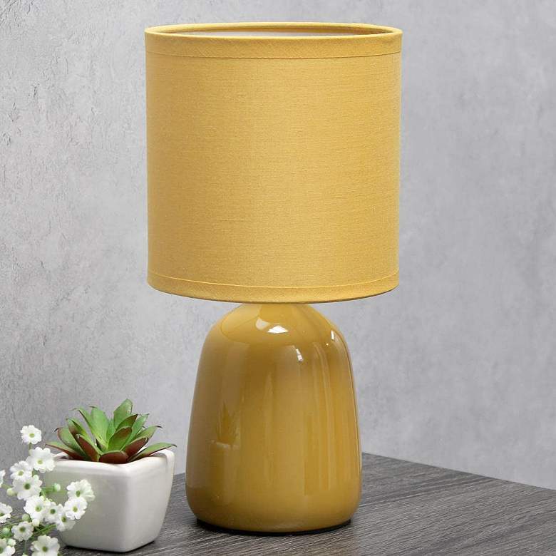 Image 1 Simple Designs 10 inchH Mustard Yellow Ceramic Accent Table Lamp