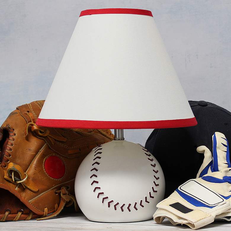 Image 1 Simple Designs 11 1/2 inchH Red White Baseball Accent Table Lamp