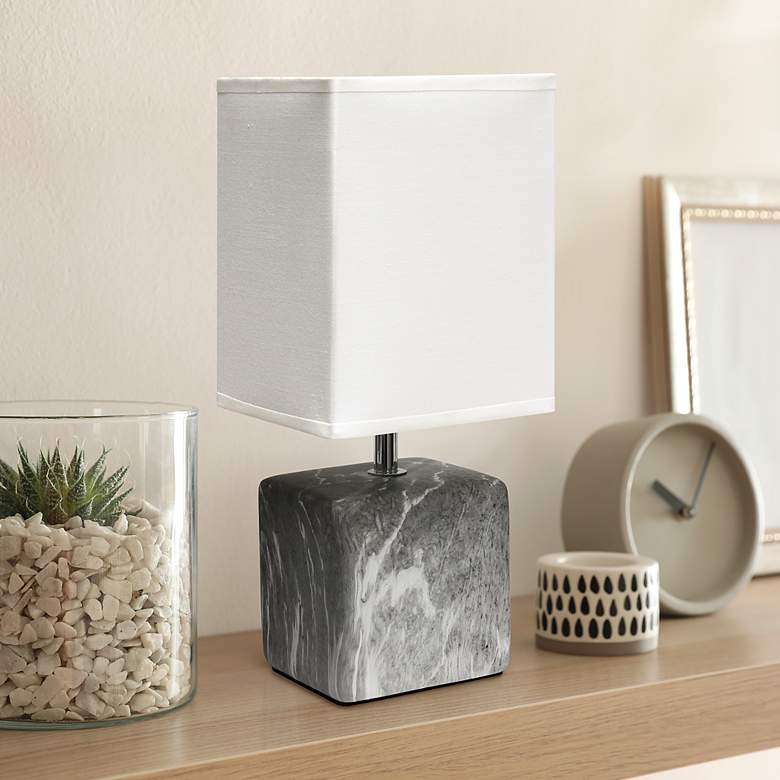 Image 1 Simple Designs 11 3/4 inch High Petite Black Marble Ceramic Table Lamp