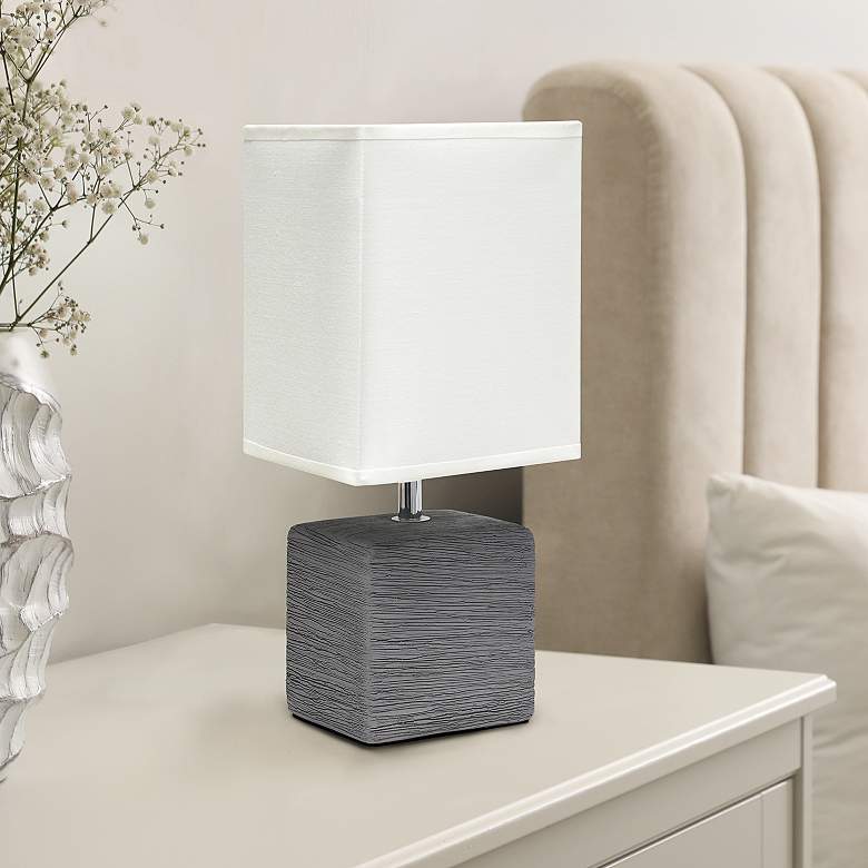 Image 1 Simple Designs 11 3/4 inch High Petite Gray Faux Stone Table Lamp