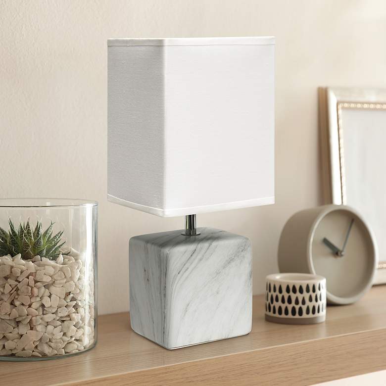Image 1 Simple Designs 11 3/4 inch Petite White Marble Ceramic Table Lamp