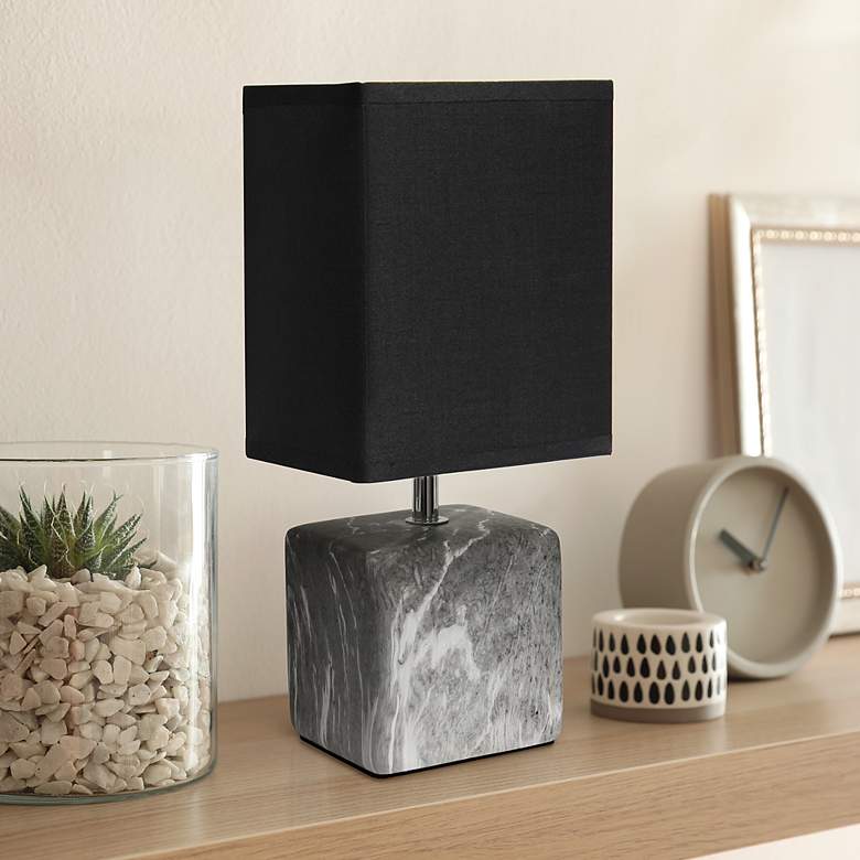 Image 1 Simple Designs 11 3/4"H Black Marble Ceramic Table Lamp w/ Black Shade