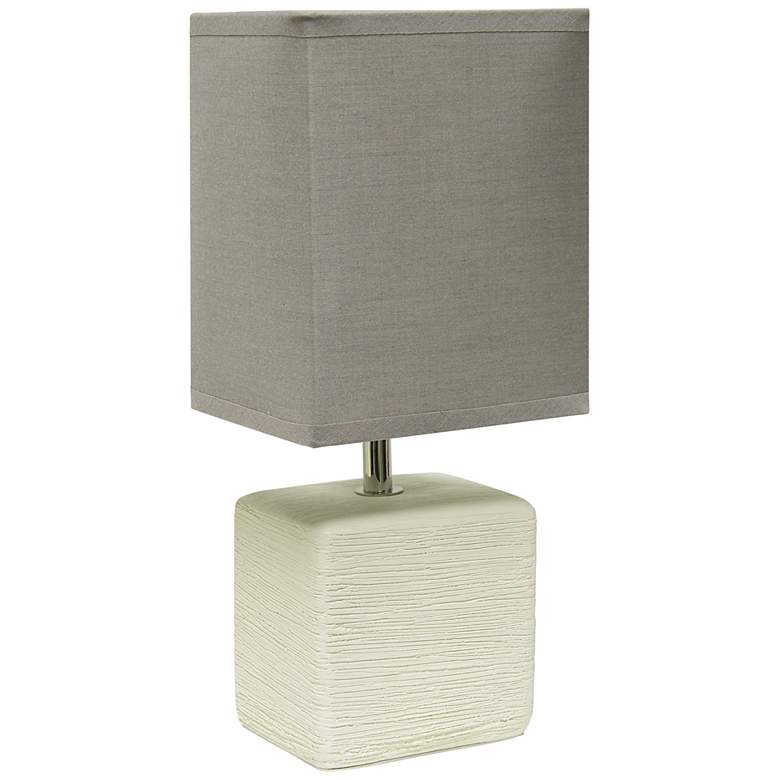 Image 2 Simple Designs 11 3/4 inchH Off-White Faux Stone Table Lamp w/ Gray Shade