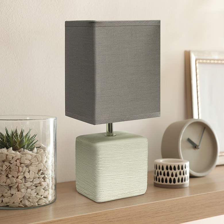 Image 1 Simple Designs 11 3/4 inchH Off-White Faux Stone Table Lamp w/ Gray Shade