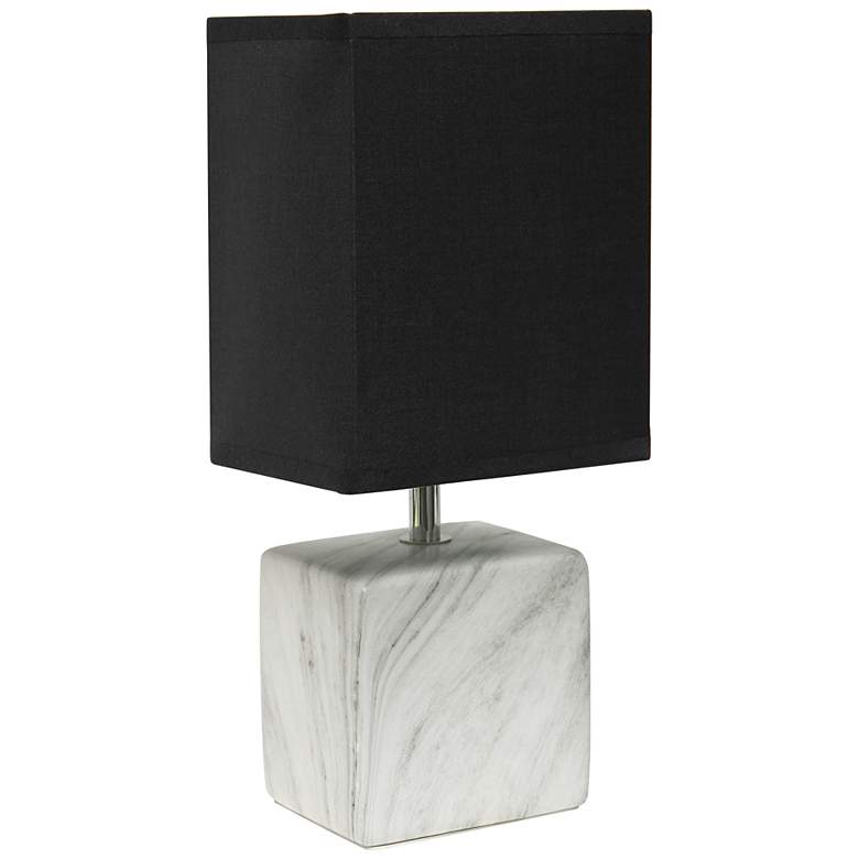 Image 2 Simple Designs 11 3/4"H White Marble Ceramic Table Lamp w/ Black Shade