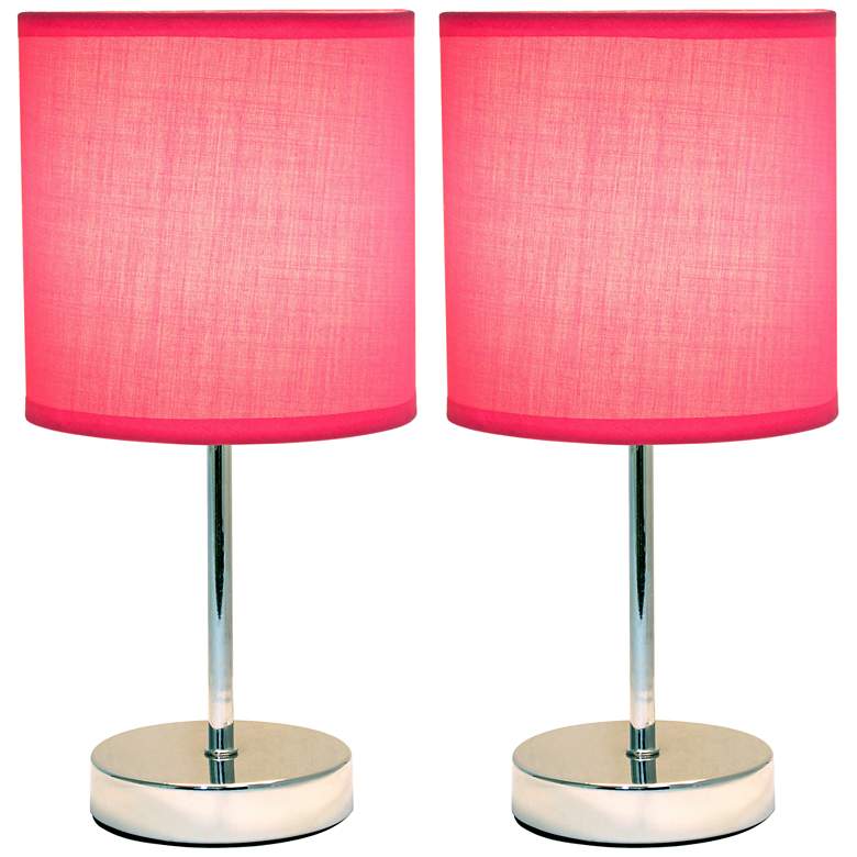 Image 2 Simple Designs 11 inch High Hot Pink Accent Table Lamps Set of 2