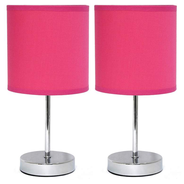 Image 3 Simple Designs 11" High Hot Pink Accent Table Lamps Set of 2 more views
