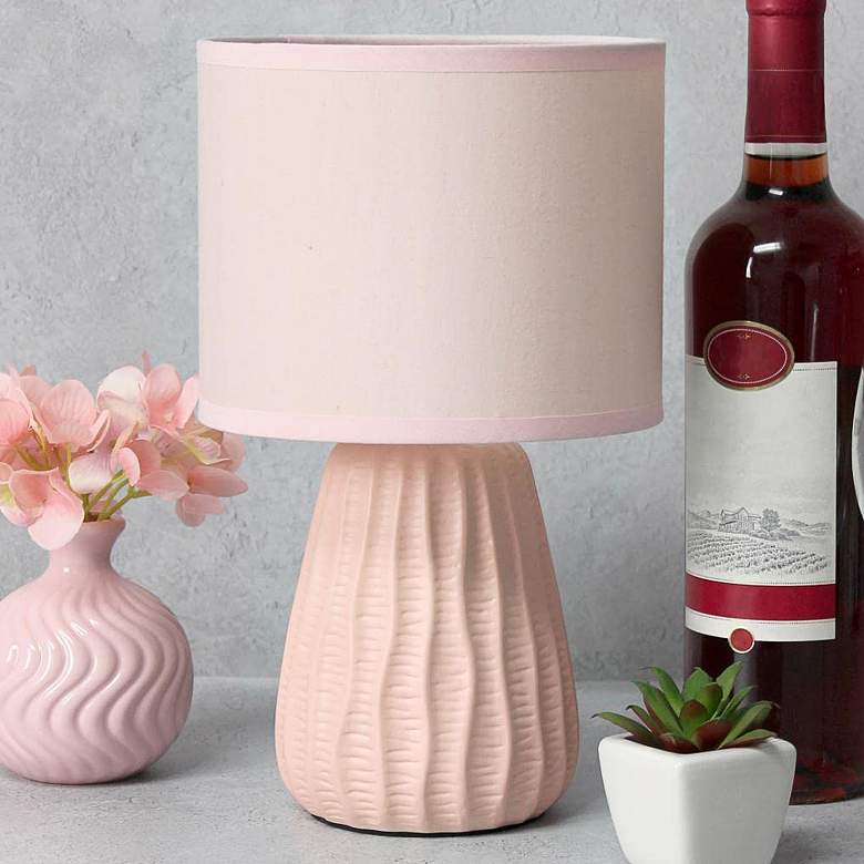 Image 1 Simple Designs 11 inchH Pink Pastel Ceramic Accent Table Lamp