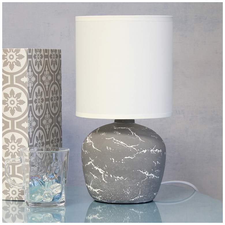Image 1 Simple Designs 12.4" Chic Glow Round Marble Conc Tb Lp, Fabric Shade, Gray