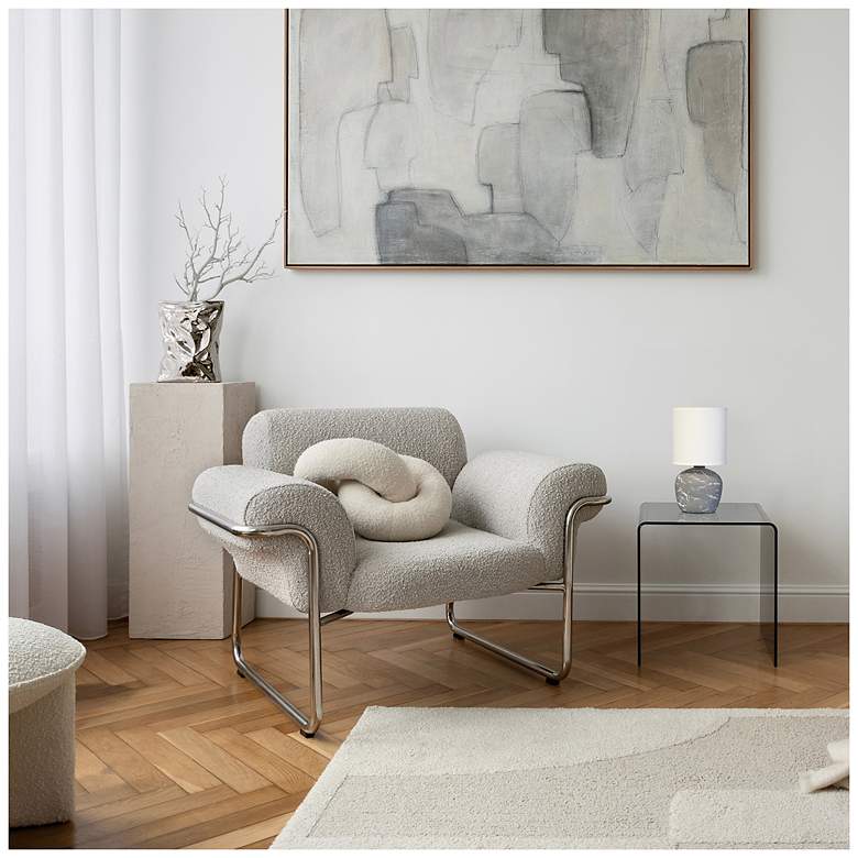 Image 6 Simple Designs 12.4" Chic Glow Round Marble Conc Tb Lp, Fabric Shade, Gray more views