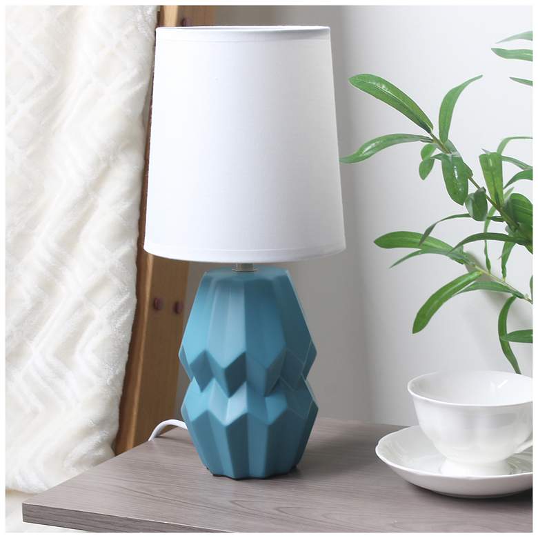 Image 1 Simple Designs 12.5" Chic Glow Ceramic Table Lamp, White Fabric Shade, Teal