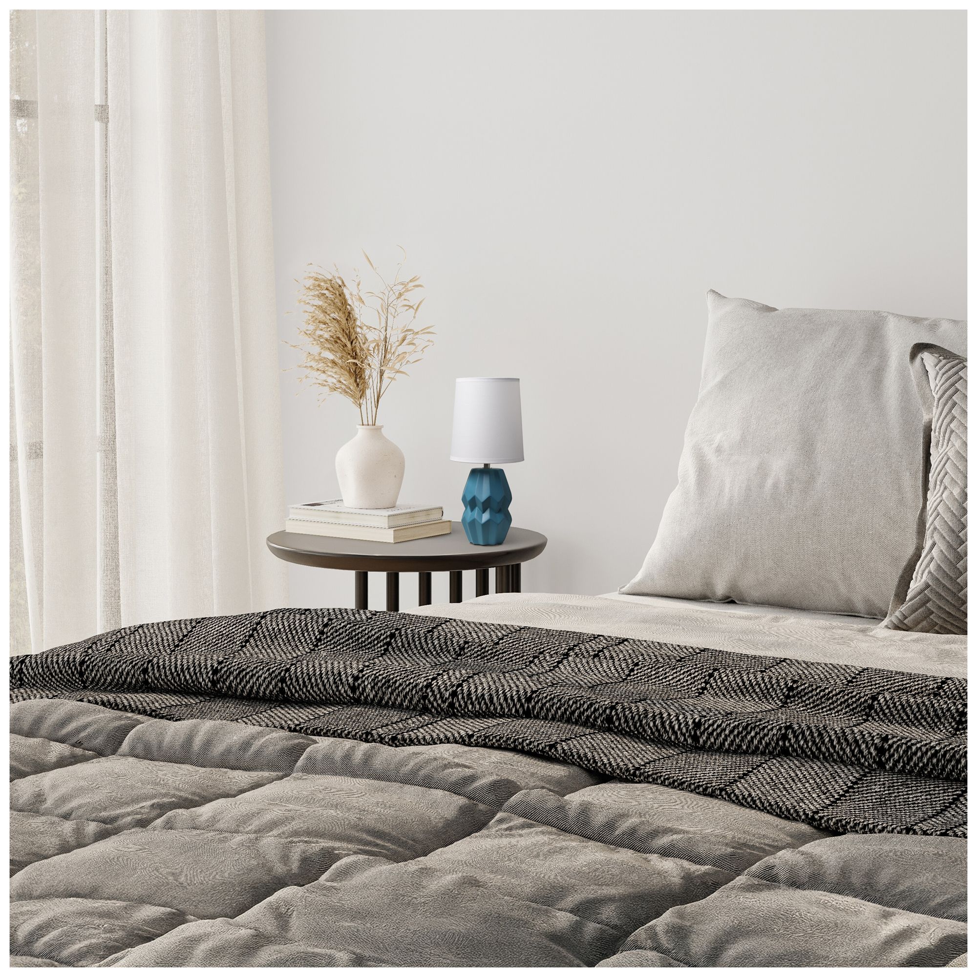 Simple Designs 12.5" Chic Glow Ceramic Table Lamp, White Fabric Shade, Teal