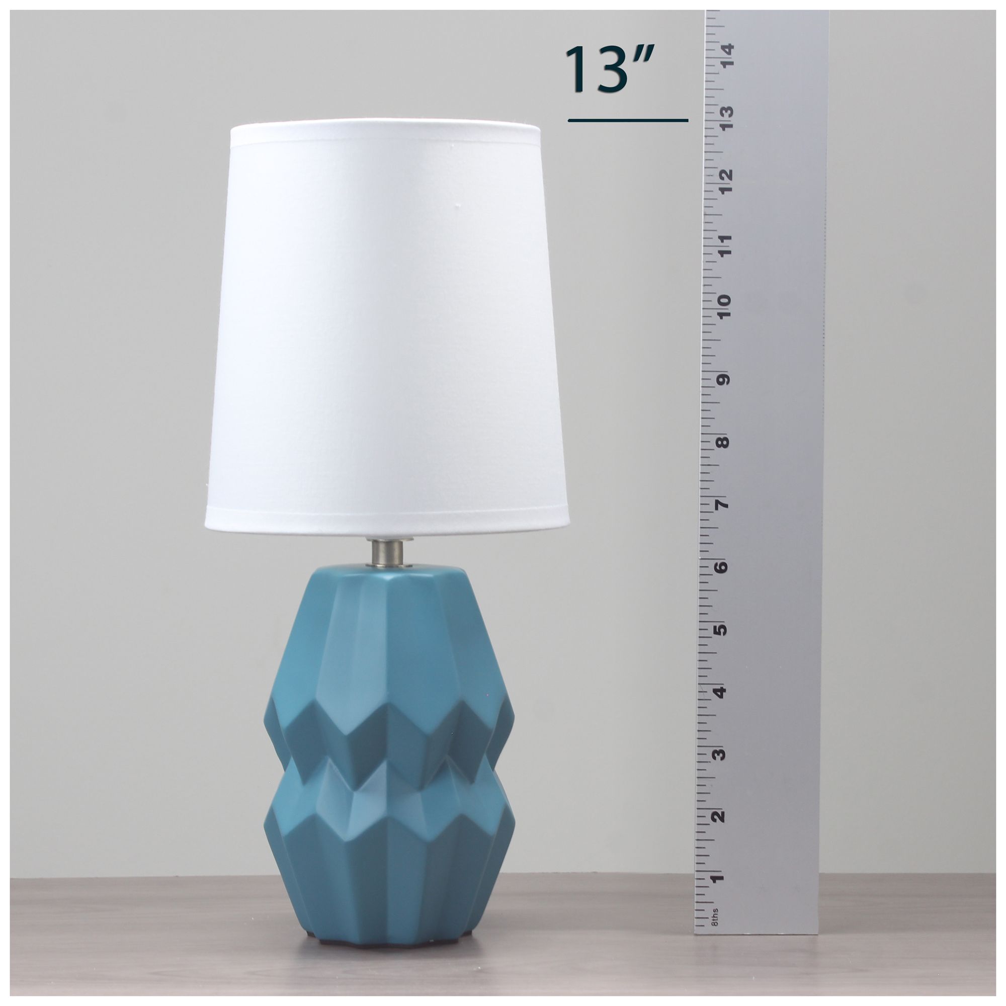 Simple Designs 12.5" Chic Glow Ceramic Table Lamp, White Fabric Shade, Teal