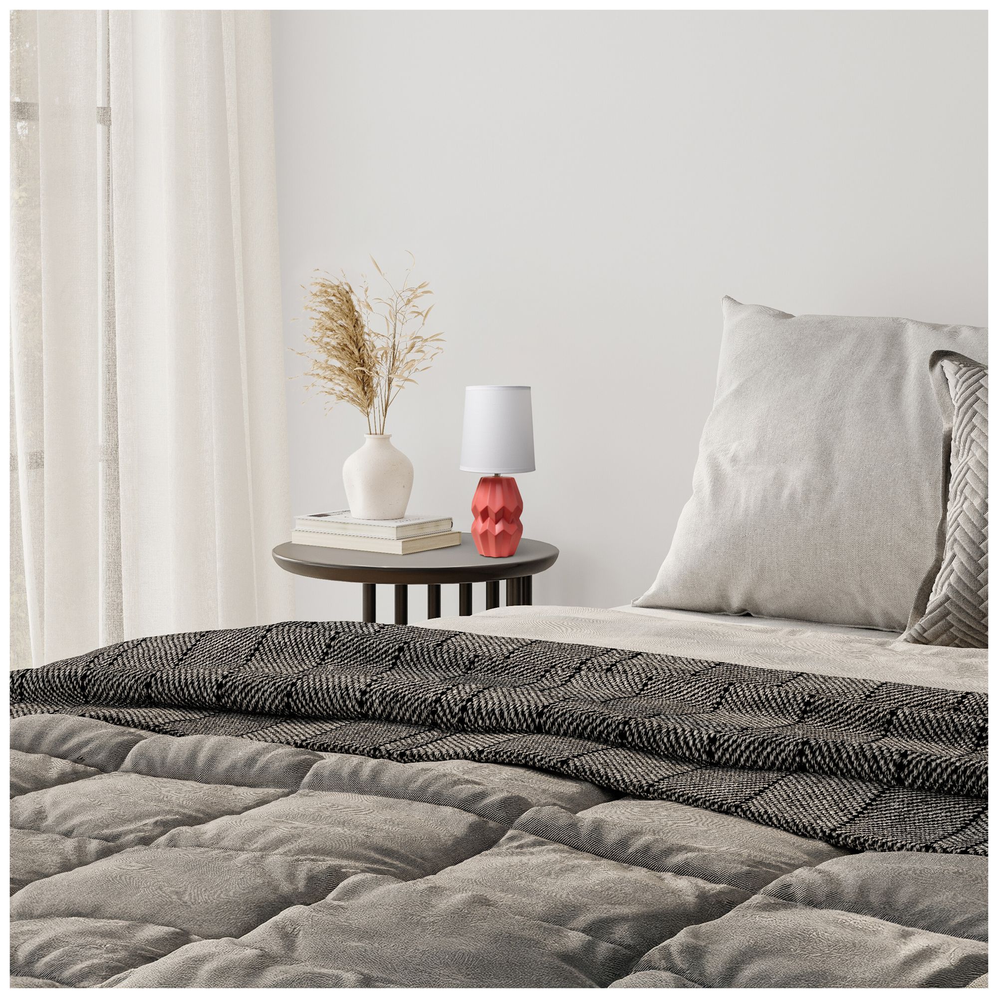 Simple Designs 12.5" Chic Glow Ceramic Table Lamp, White Fbc Shade, Orange