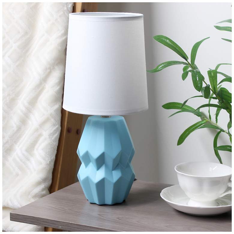 Image 1 Simple Designs 12.5" Chic Glow Ceramic Table Lamp, Wht Fbc Shade, Baby Blue