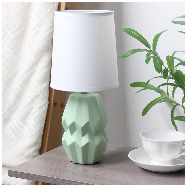Image 1 Simple Designs 12.5" Chic Glow Ceramic Table Lp, WHT Fbc Shade, Sage Green