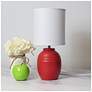 1_Simple Designs 12.5" Chic Glow Mini Jar Table Lamp w Fabric Shade, Red