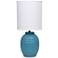 Simple Designs 12.5" Chic Glow Mini Jar Table Lamp w Fabric Shade, Teal