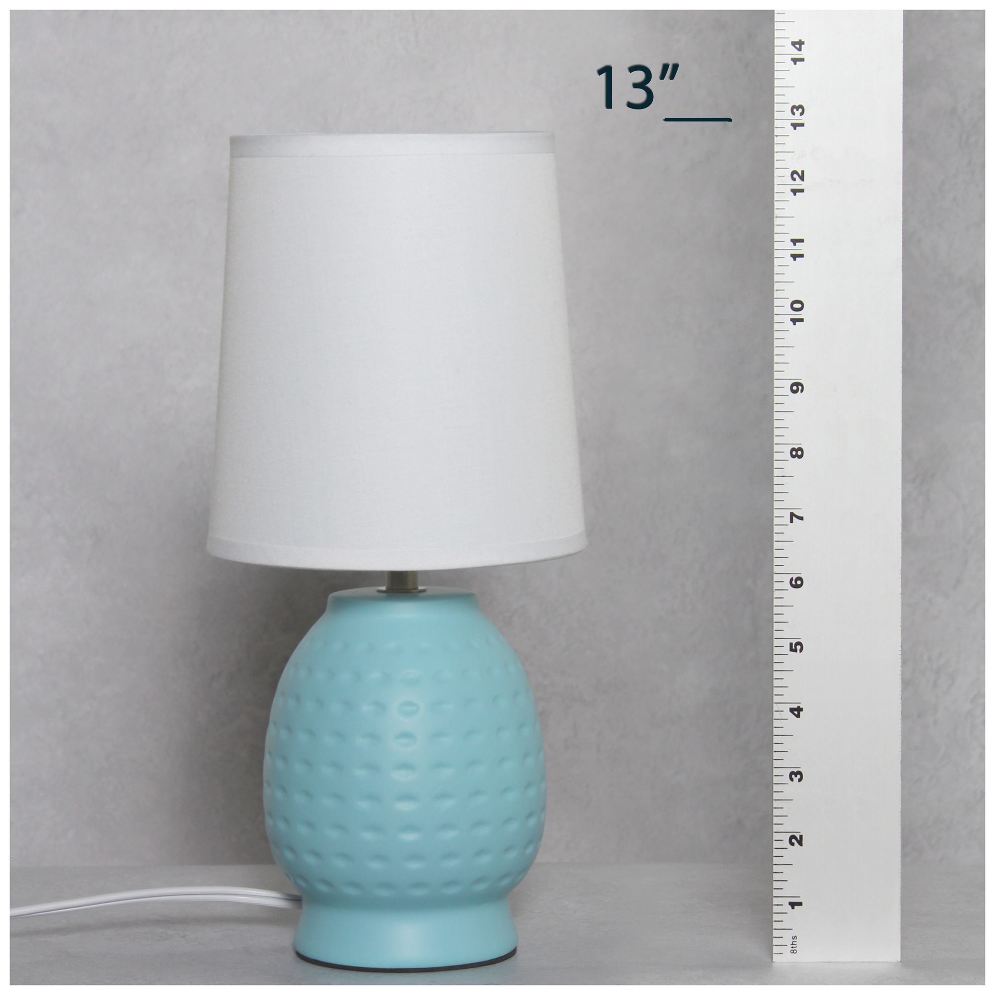 Simple Designs 12.5" Chic Glow Petite Dimpled Ceramic Table Lamp, Baby Blue