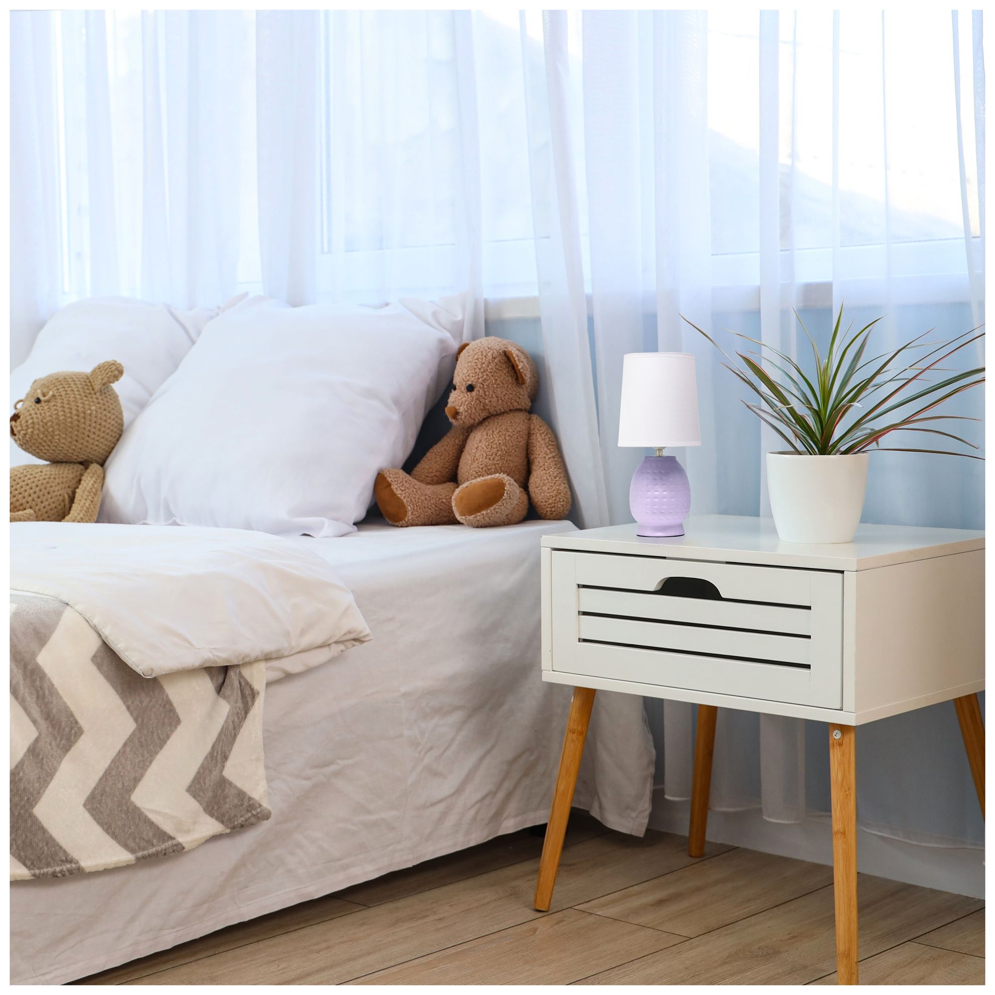 Simple Designs 12.5" Chic Glow Petite Dimpled Ceramic Table Lamp, Lavender