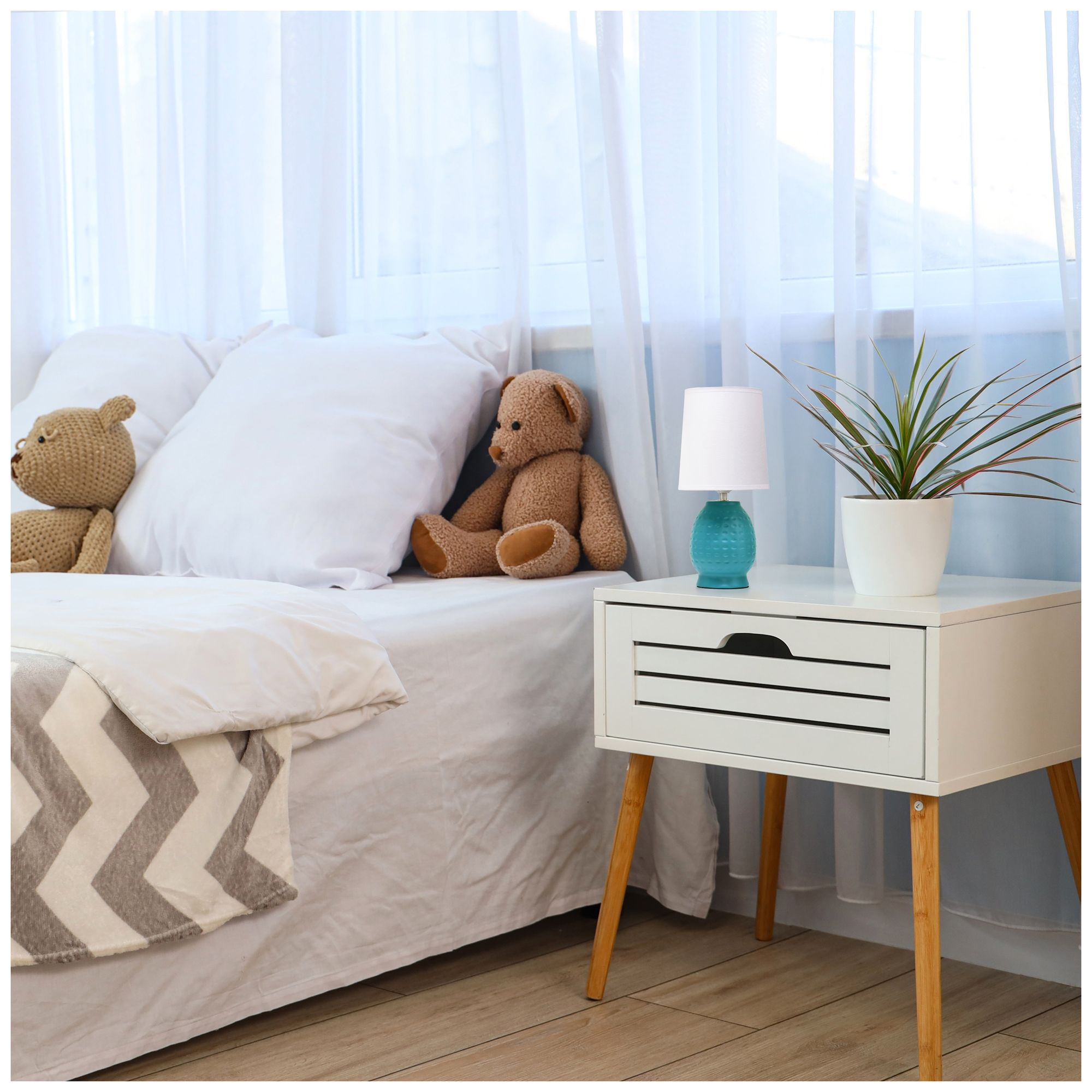 Simple Designs 12.5" Chic Glow Petite Dimpled Ceramic Table Lamp, Teal